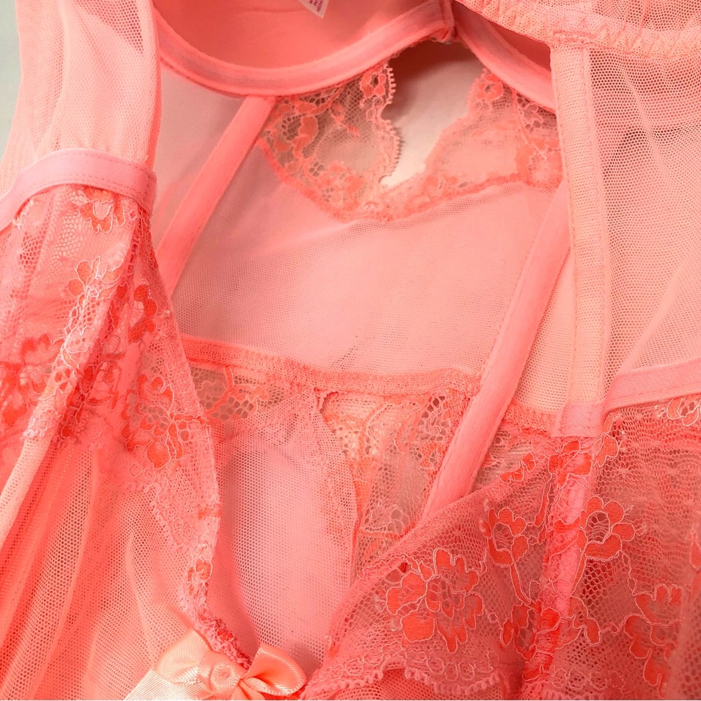 Victoria’s Secret Rhinestone Corset Bustier Bright Coral 36C Garter Straps - Picture 3 of 6